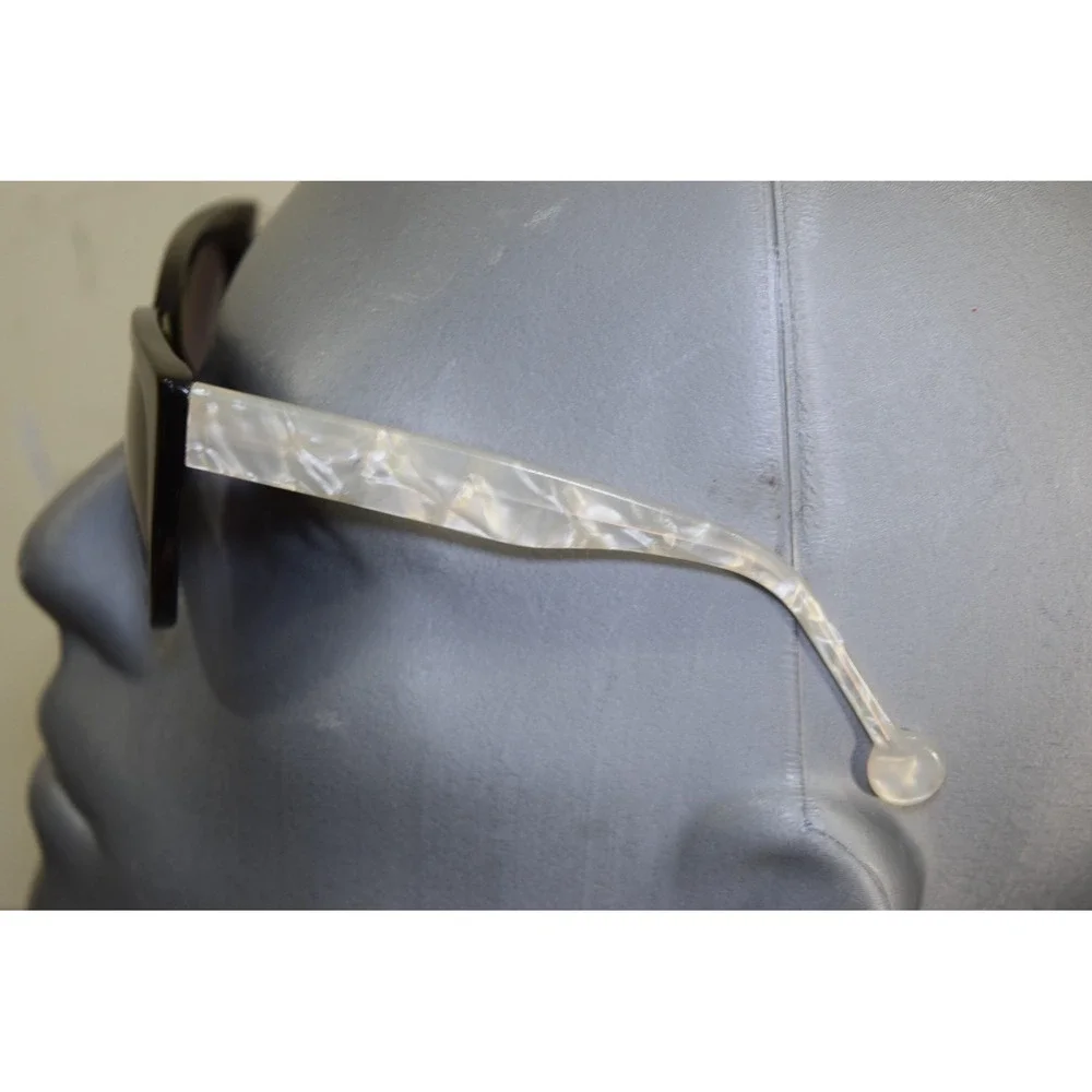 Anthropologie Ett:Twa Bastine Black Motif White Sunglasses 54 17 Oversized Cat